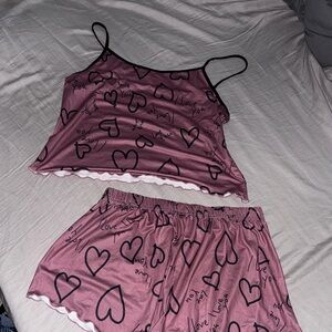 Heart Print Women's Sleepwear Set - Pink